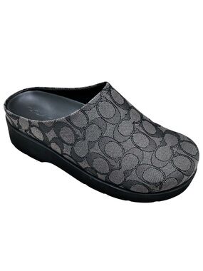 🆕{Coach} Link Mule Signature Jacquard Platform Clog Mules